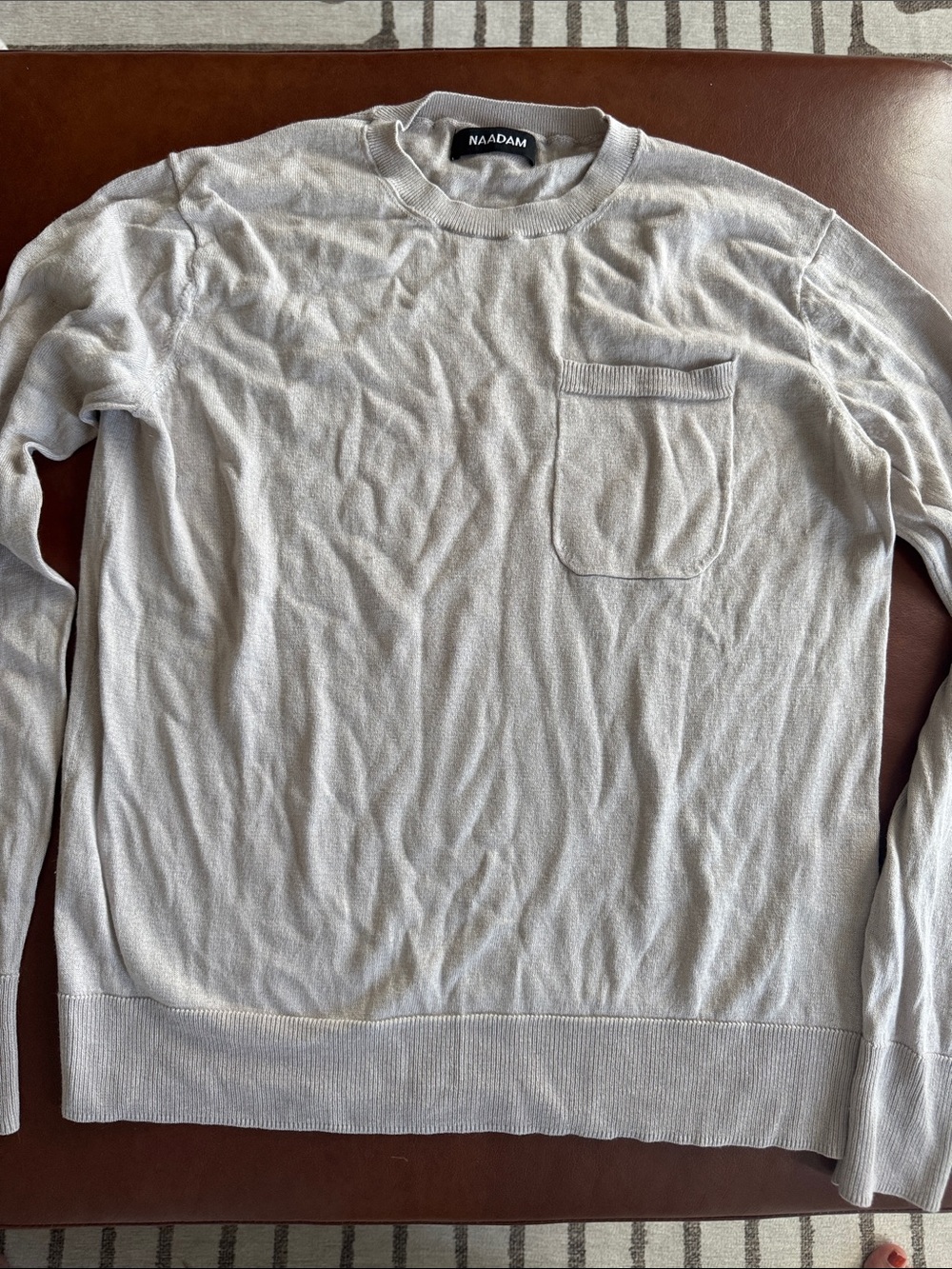 NAADAM Light Gray Crewneck Sweater with Chest Pocket
